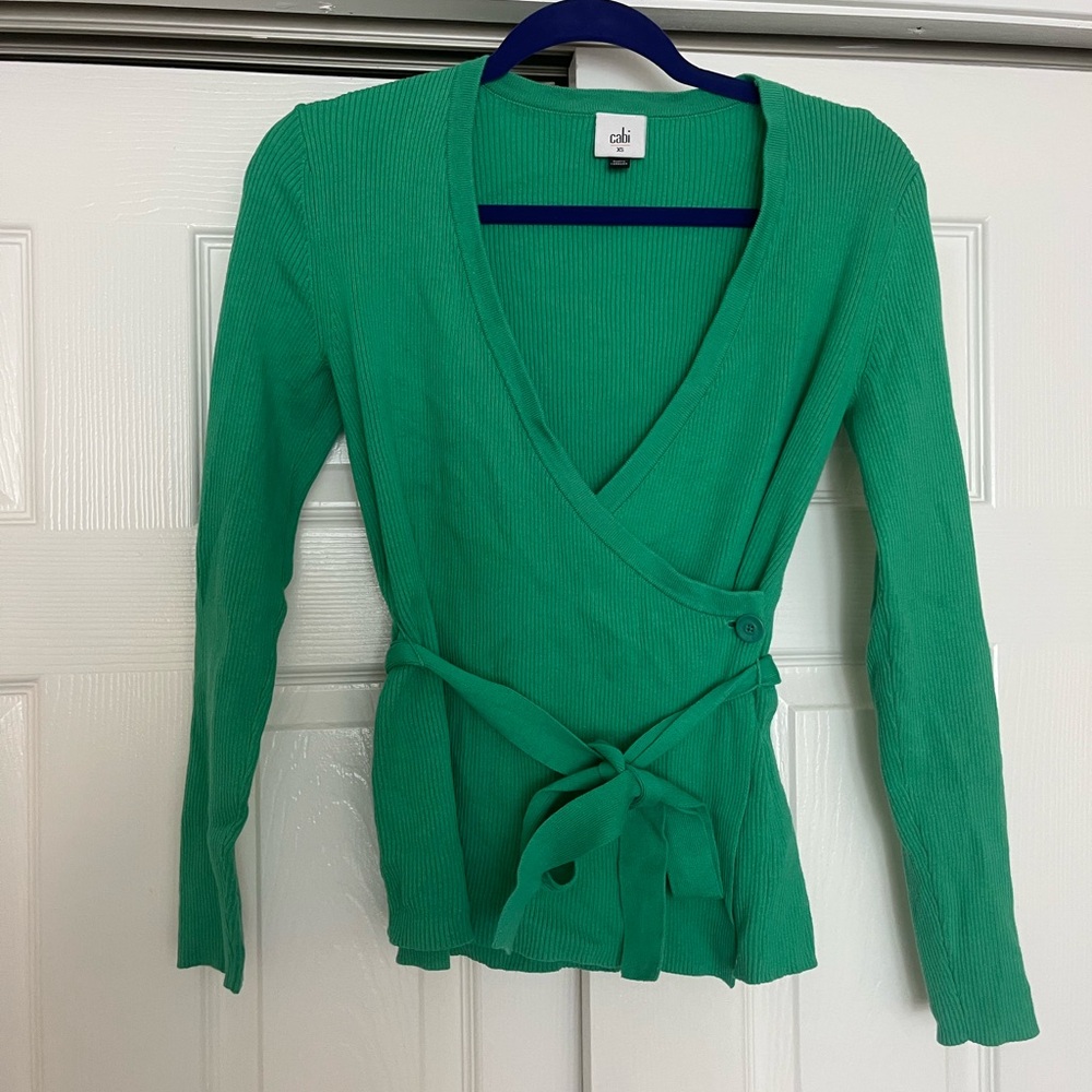 CAbi Vibrant Green Ribbed V-Neck Sweater Wrap